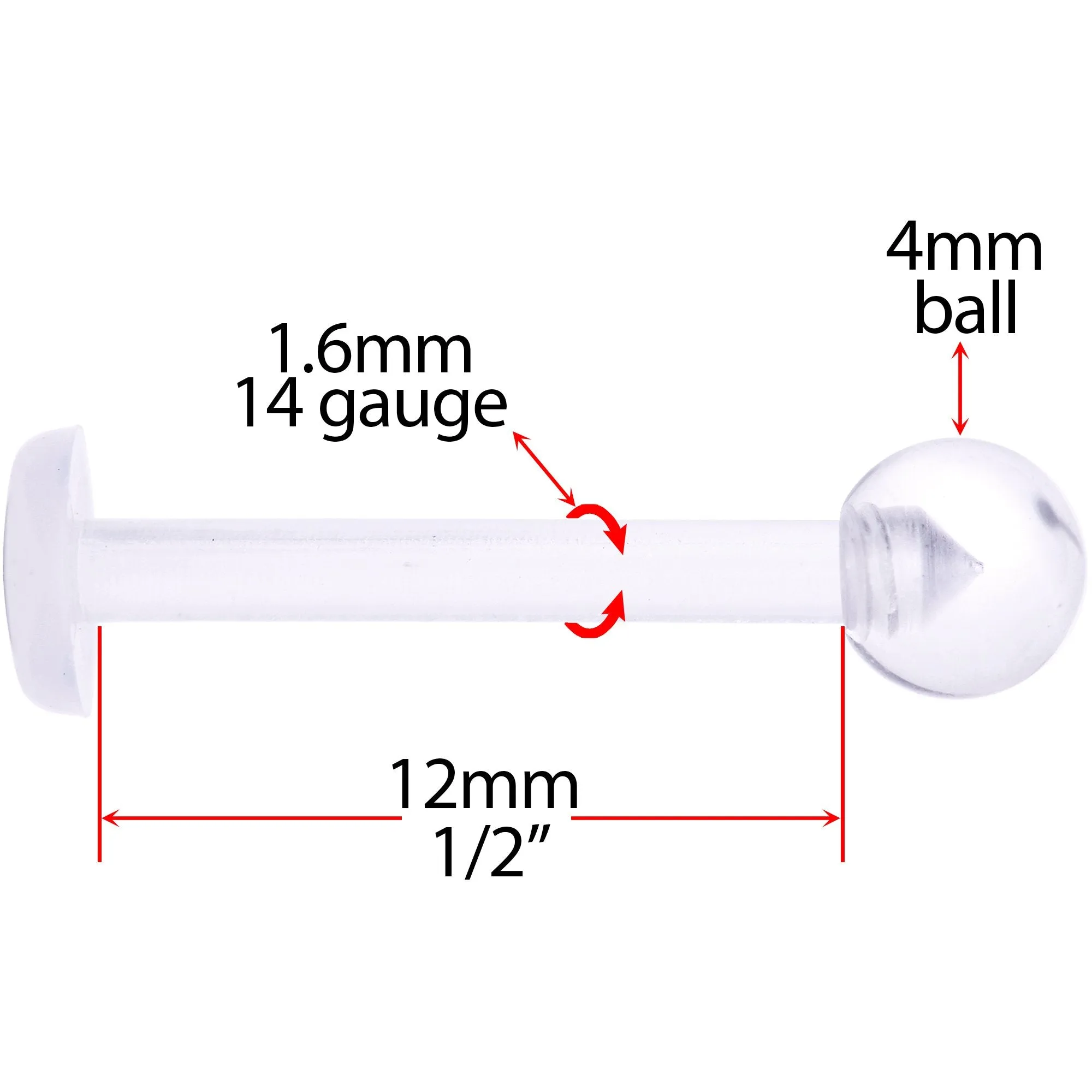 14 Gauge 1/2 Clear Flexible Bioplast Straight Barbell Retainer
