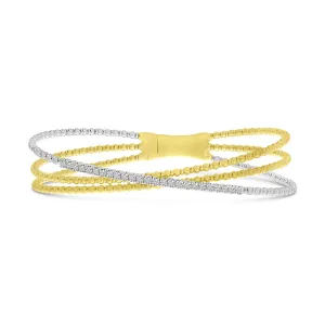 14K Yellow & White Gold 0.47cttw. Diamond Triple Strand Flexible Bracelet