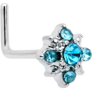20 Gauge 7mm Blue Clear Gem Stylish Snowflake L Shape Nose Ring