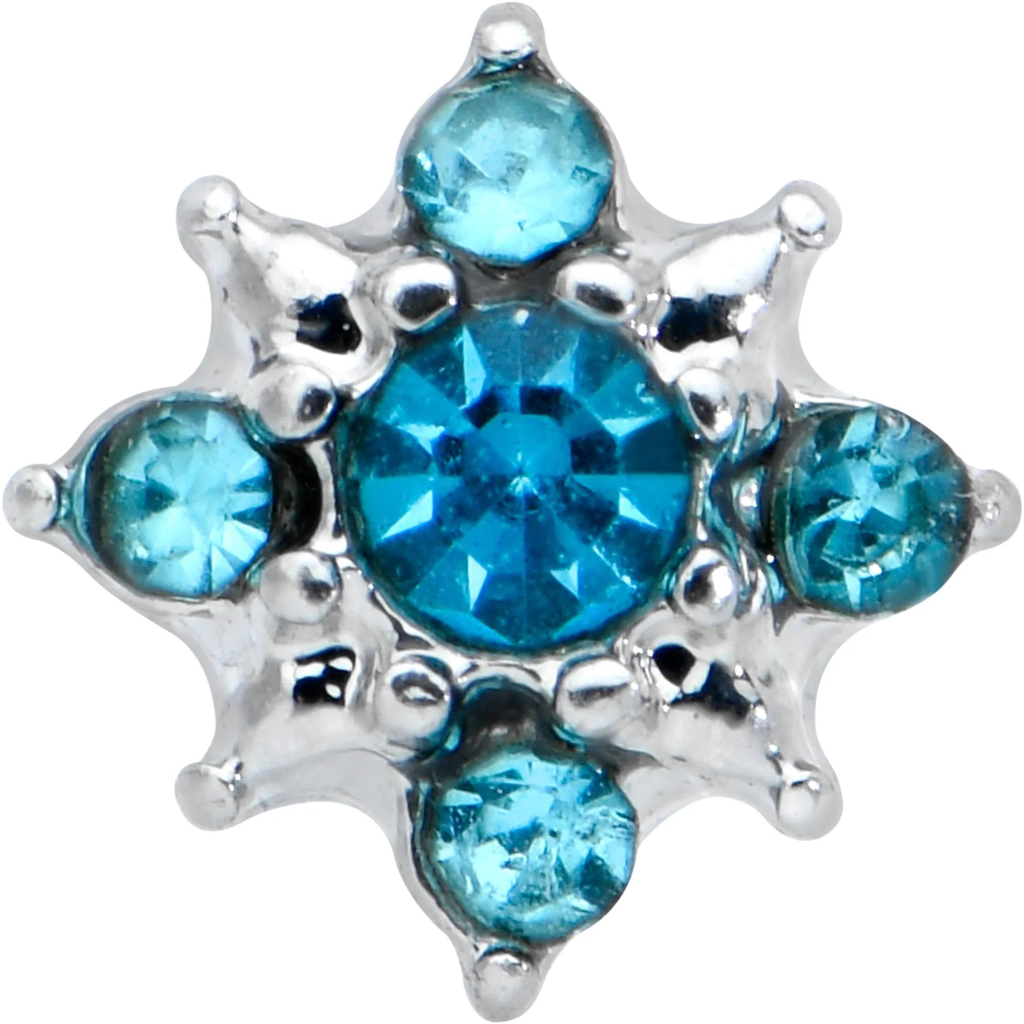 20 Gauge 7mm Blue Clear Gem Stylish Snowflake L Shape Nose Ring