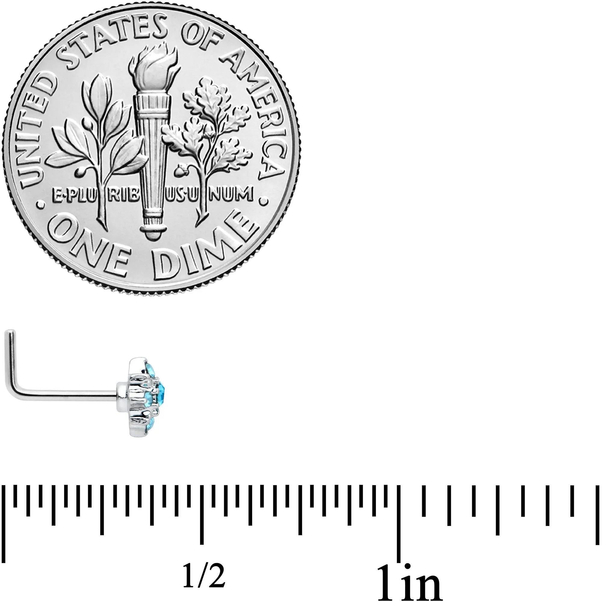 20 Gauge 7mm Blue Clear Gem Stylish Snowflake L Shape Nose Ring