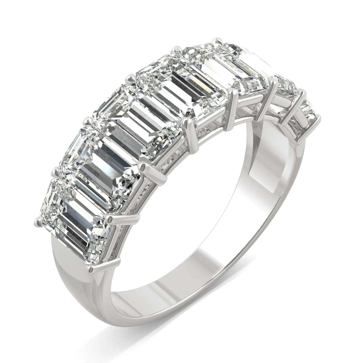 4.06 CTW DEW Emerald Moissanite Seven-Stone Anniversary Band in 14K White Gold
