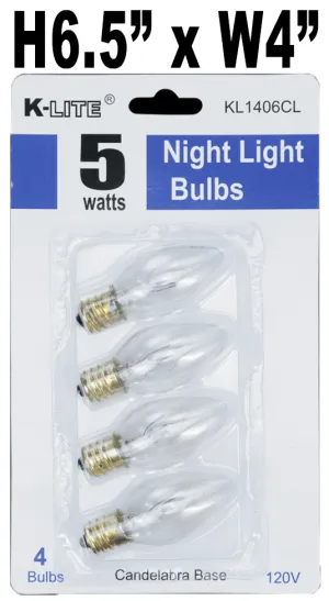 5 Watts Night Light Bulbs Clear, 4 Bulbs