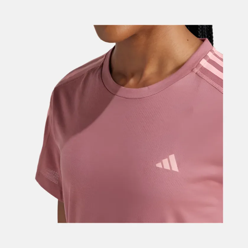 Adidas Own the Run 3-Stripes Women's Running T-shirt -Preloved Crimson