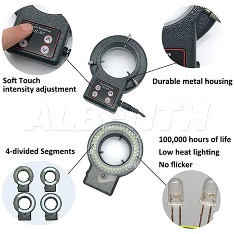 Albenth 80-LED Touch-Sensitive Microscope Ring Light For Stereo Microscope