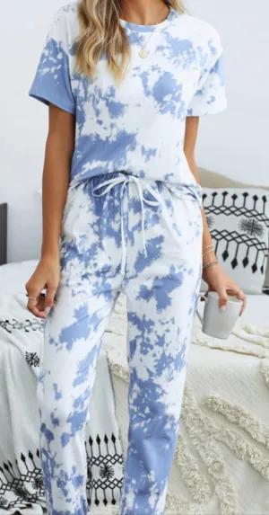 All Day, All Night - Two-Piece Short Sleeve Loungewear / Pajama Set