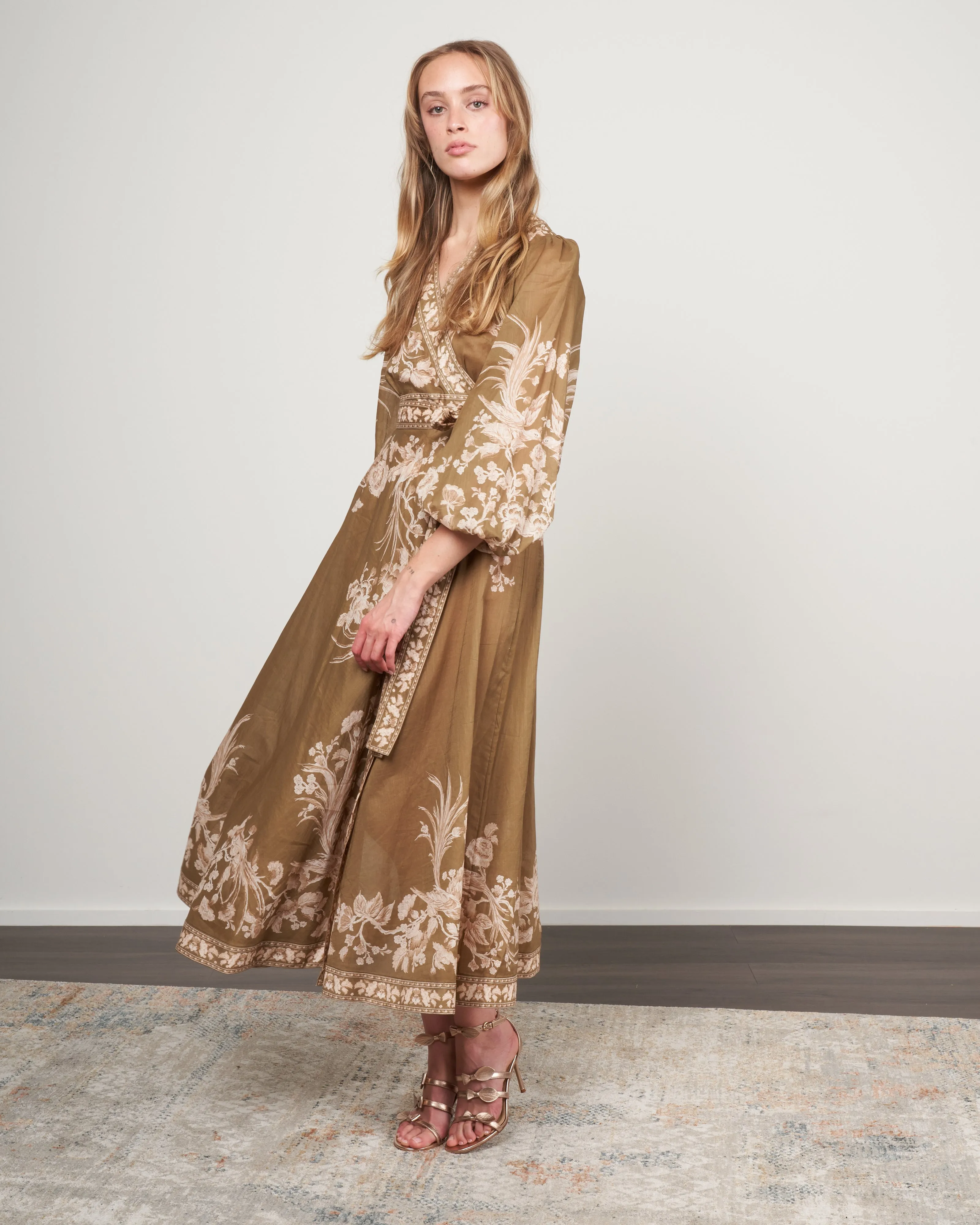 anneke wrap midi dress - olive bird