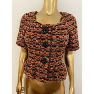 Anthropologie Elevenses Short Sleeve Button Blazer Bow Belted Y2K Cottagecore