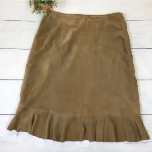 Anthropologie Leather Suede Ruffle Pencil Skirt