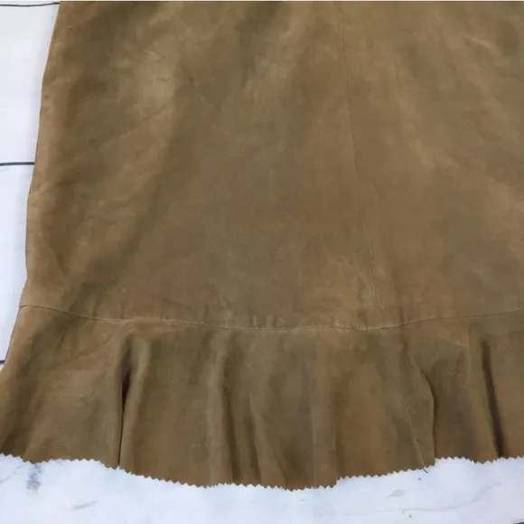 Anthropologie Leather Suede Ruffle Pencil Skirt