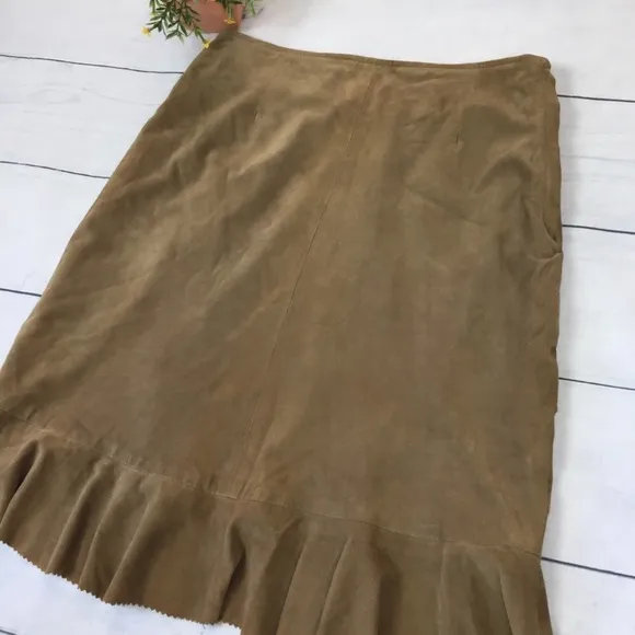 Anthropologie Leather Suede Ruffle Pencil Skirt