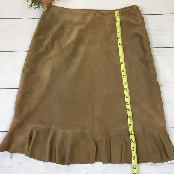 Anthropologie Leather Suede Ruffle Pencil Skirt