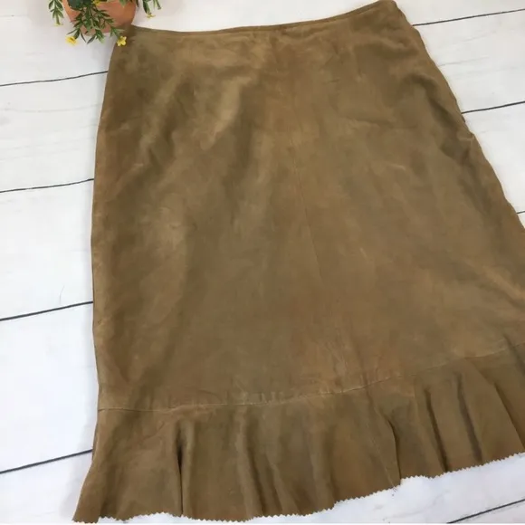 Anthropologie Leather Suede Ruffle Pencil Skirt
