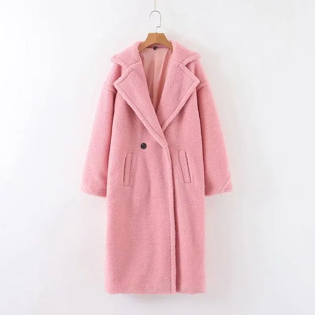 Autumn Winter Women Beige Teddy Coat Stylish Female Thick Warm Cashmere Jacket Casual Girls Streetwear