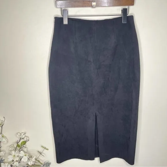 BABATON x ARITZIA Chuck Faux Suede Midi Pencil Skirt Black {2C51}