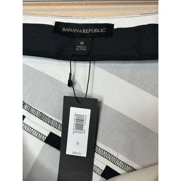 Banana Republic Striped Black/White Cotton Stretch‎ Pencil Skirt Size 6