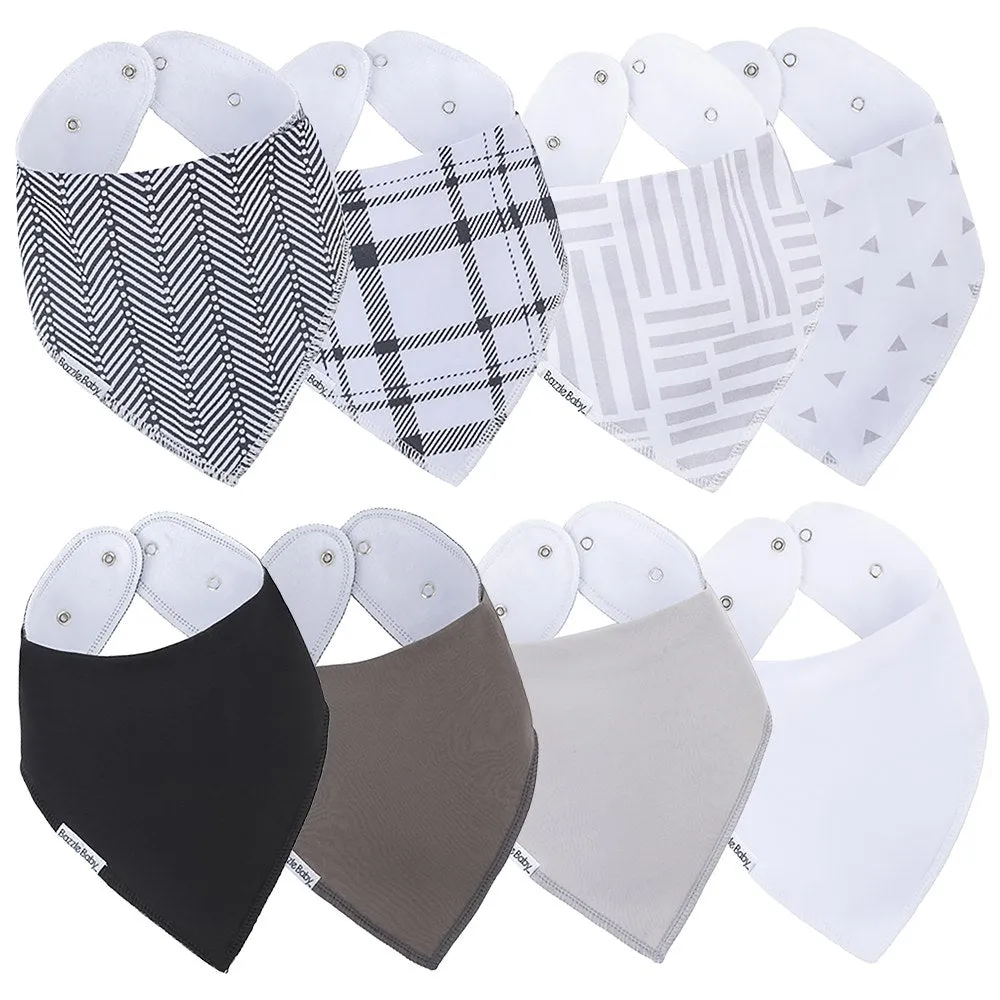 Bazzle Baby Hayden Bandana Bib 8-Pack - Black, Grey, White - Unisex