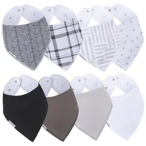 Bazzle Baby Hayden Bandana Bib 8-Pack - Black, Grey, White - Unisex