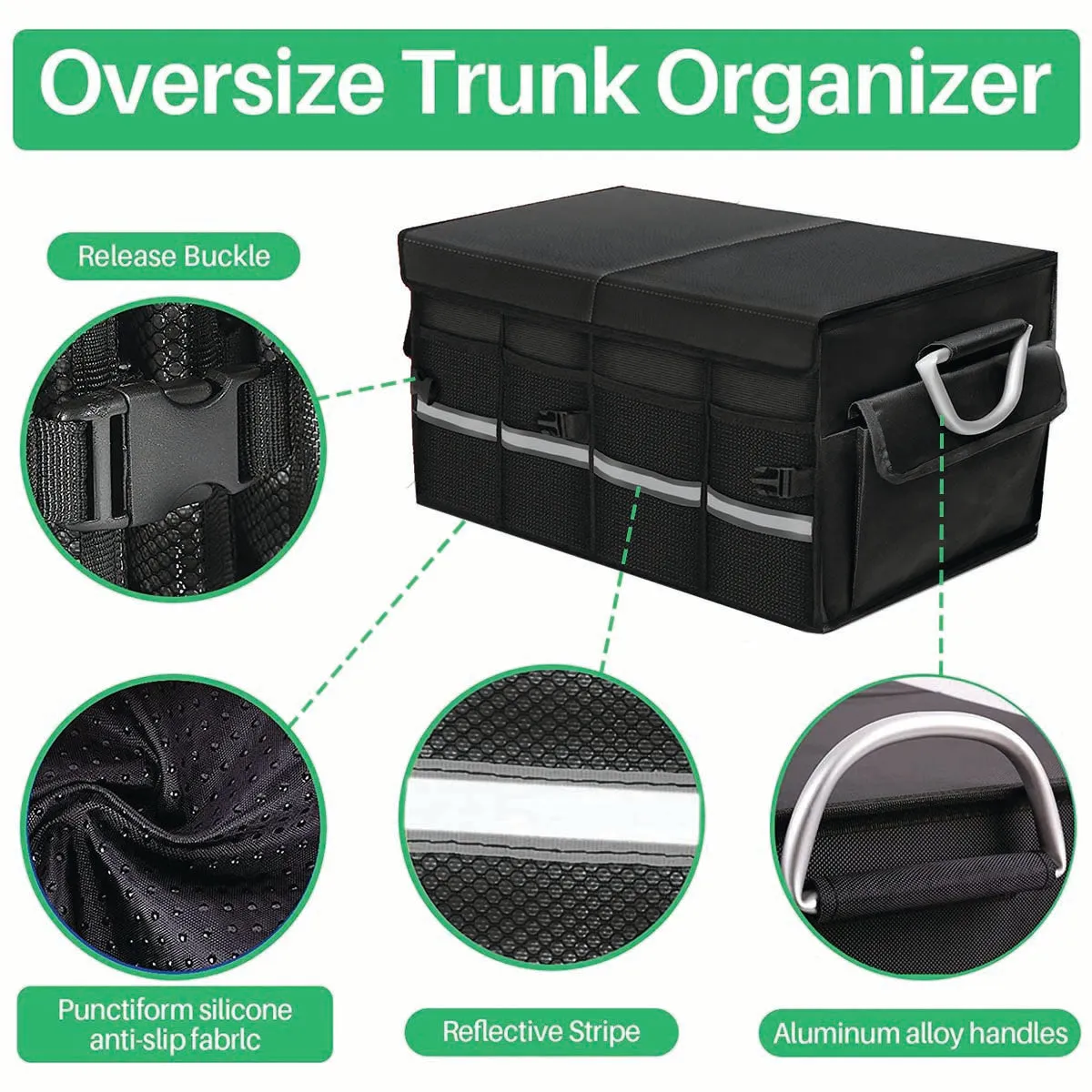 Big Trunk Organizer, Cargo Organizer SUV Trunk Storage Waterproof Collapsible Durable Multi Compartments LM12994