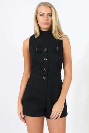 Black Button Up Playsuit - Magda