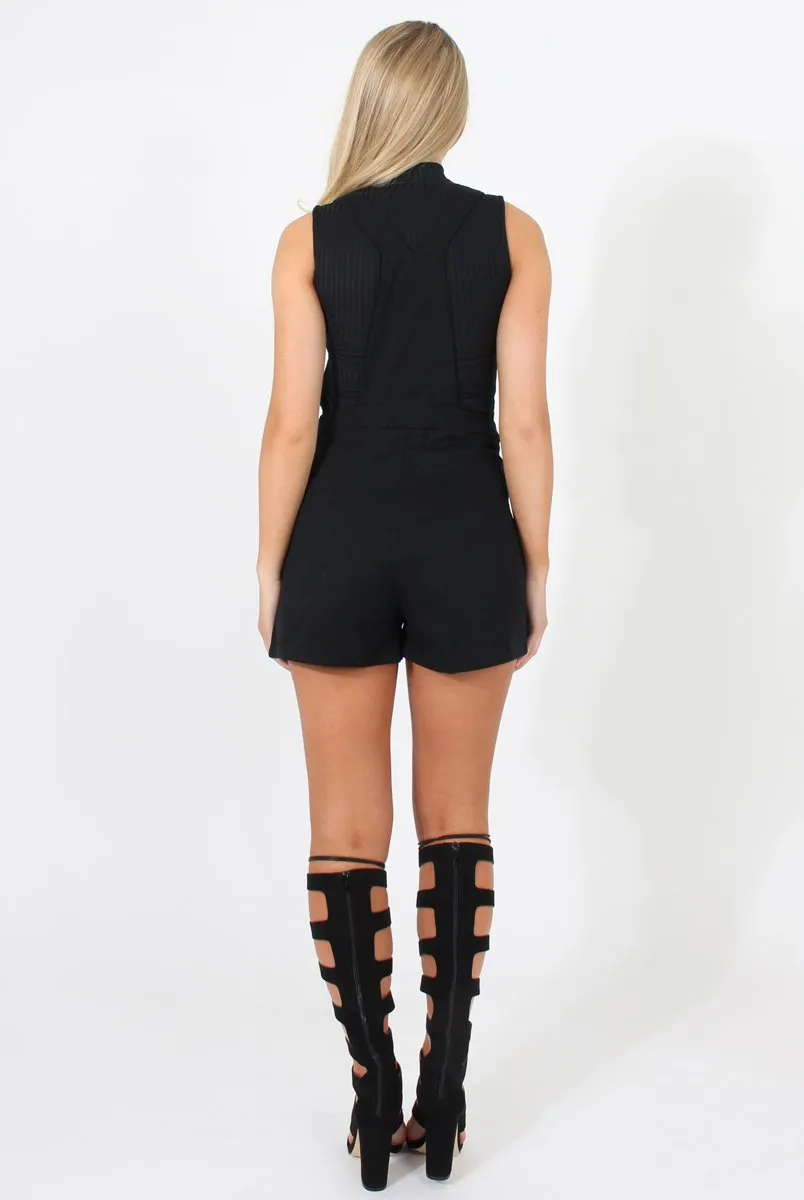 Black Button Up Playsuit - Magda