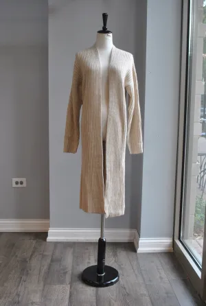 BONE COLOR OPEN STYLE LONG CARDIGAN