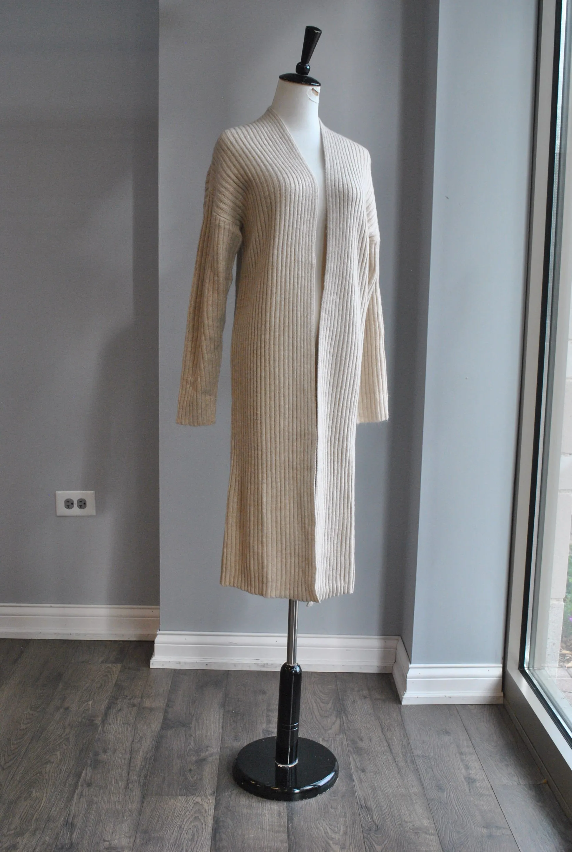 BONE COLOR OPEN STYLE LONG CARDIGAN