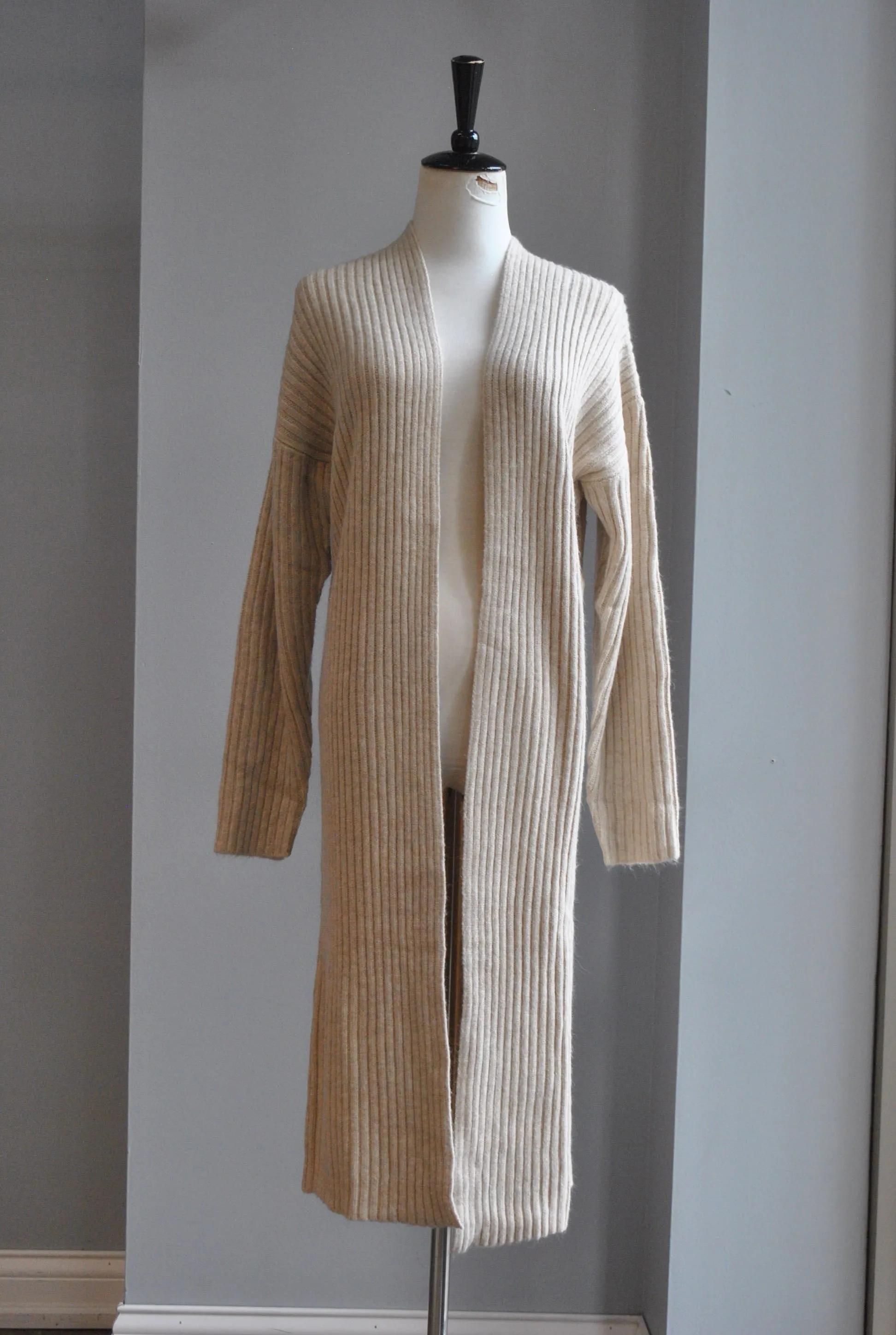 BONE COLOR OPEN STYLE LONG CARDIGAN