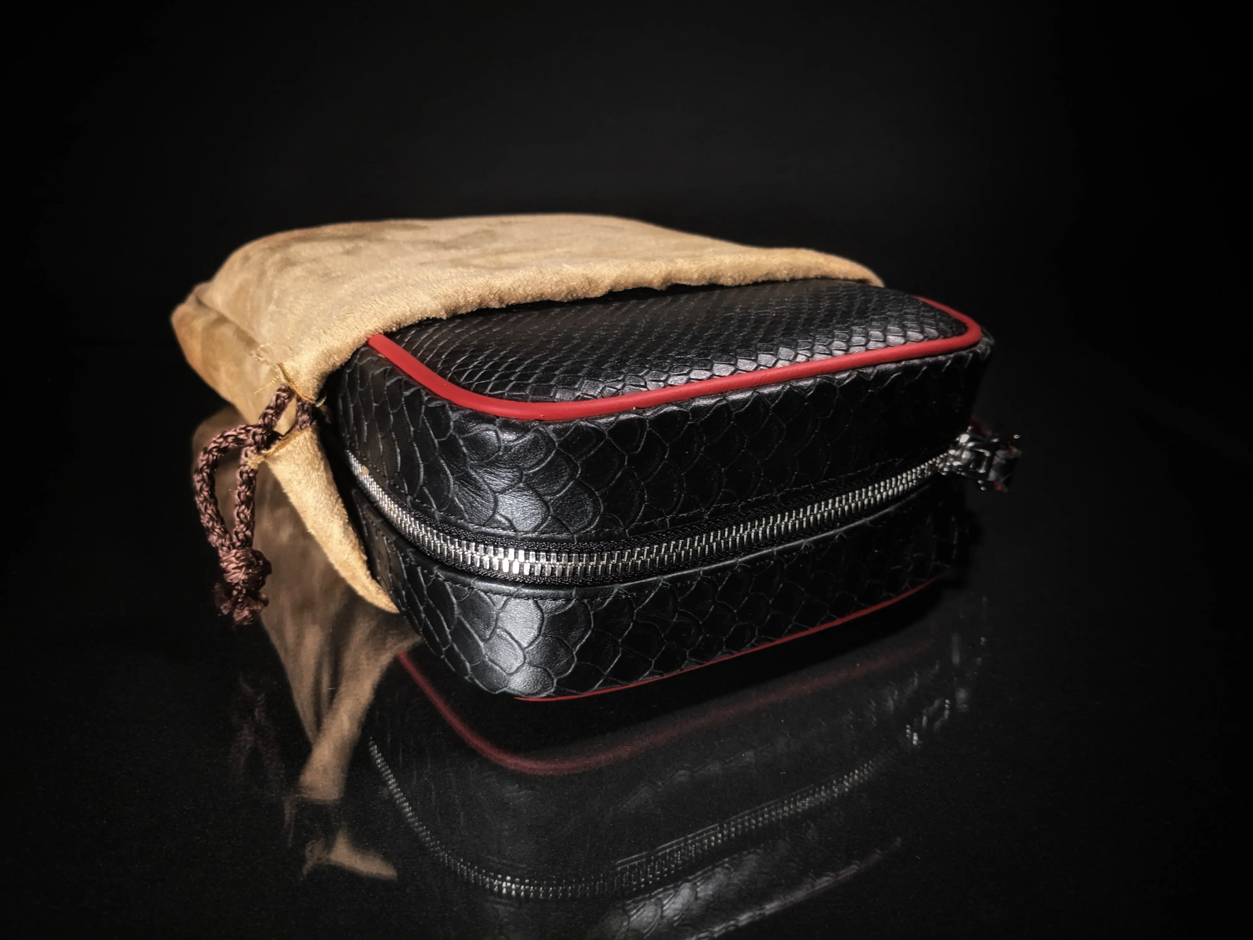 Brizard and Co Havana Traveler in Black Python Pattern and Red Leather