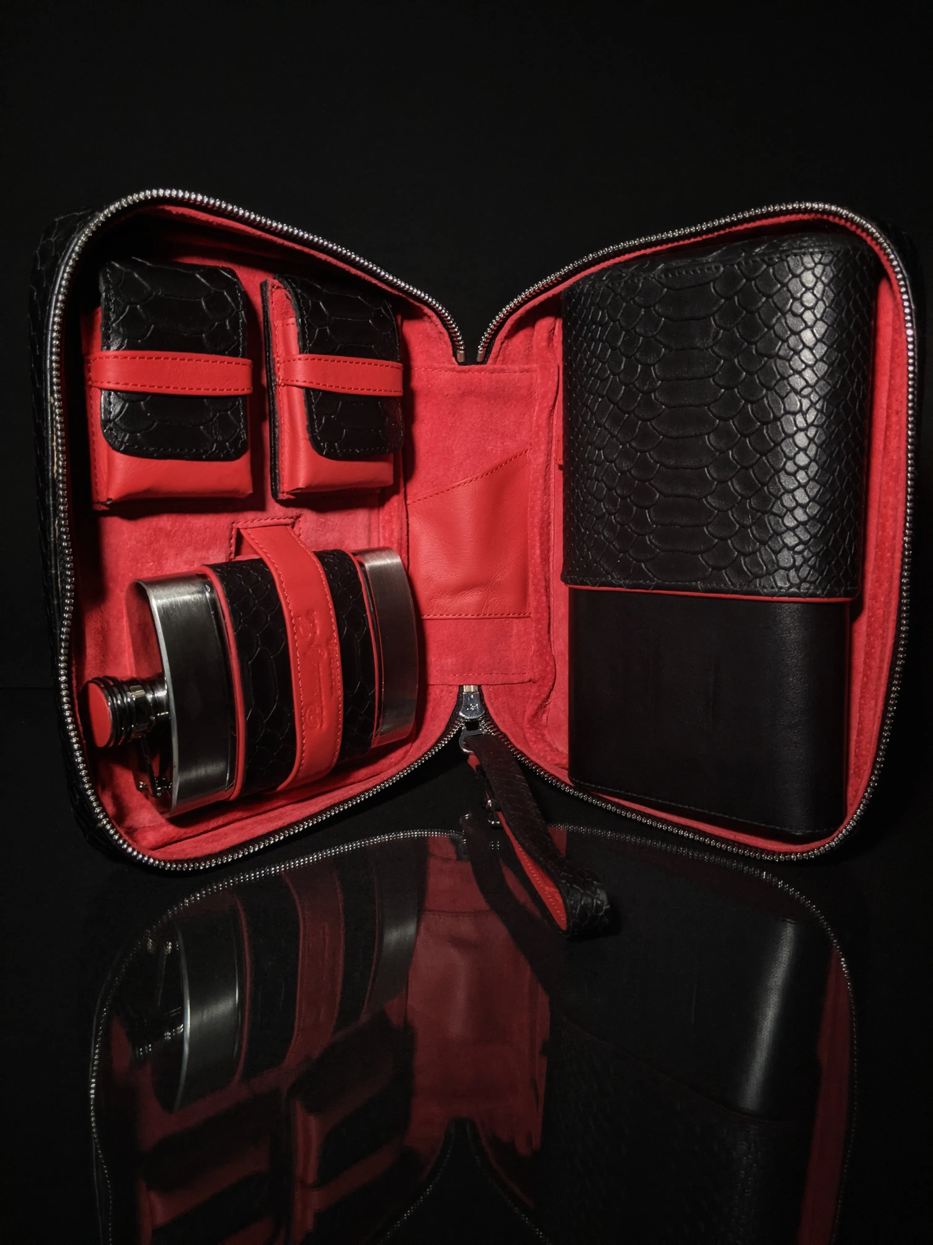 Brizard and Co Havana Traveler in Black Python Pattern and Red Leather