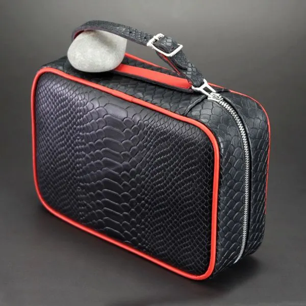 Brizard and Co Havana Traveler in Black Python Pattern and Red Leather