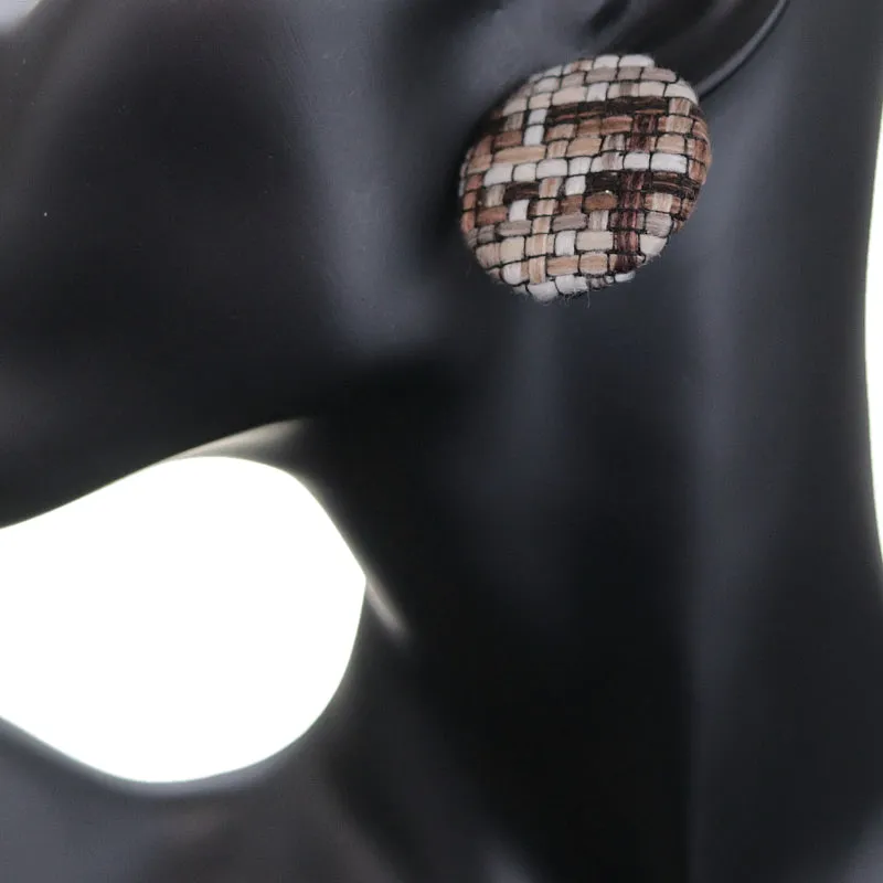 Brown Woven Knit Stud Earrings