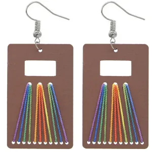 Brown Woven Wooden Rectangle Earrings