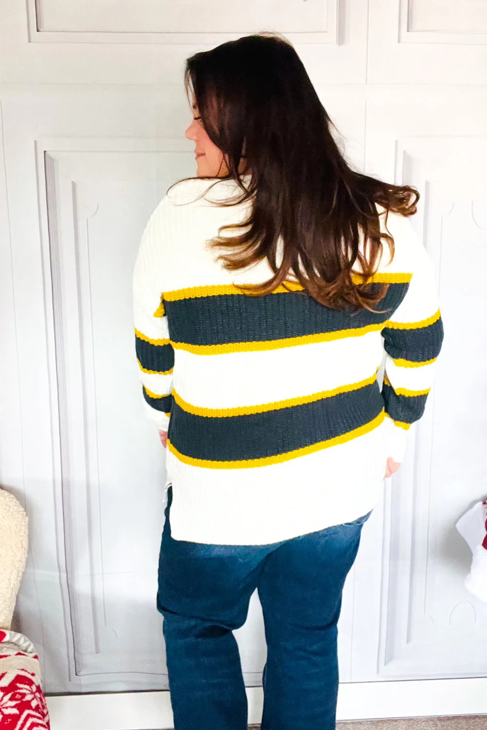 Casual Chic Yellow & Ivory Stripe Oversize Knit Sweater