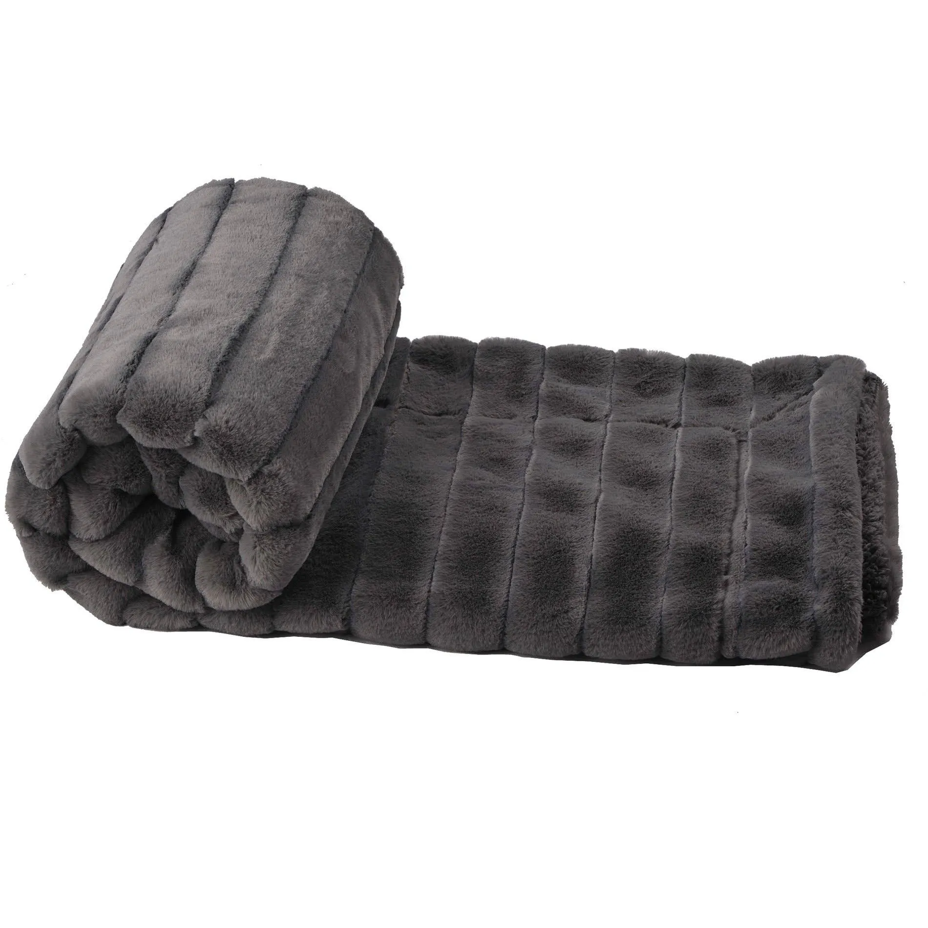 Charcoal - Soft Ribbed Plush Throw Blanket Large Size (60 X 80)