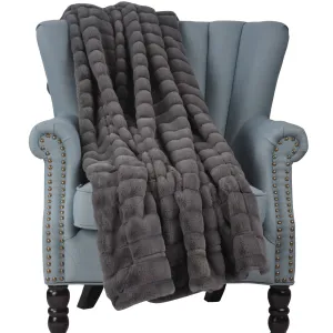 Charcoal - Soft Ribbed Plush Throw Blanket Large Size (60 X 80)
