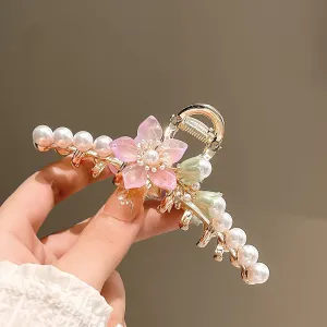 Chic Floral Pearl Chignon Claw Clip Hair Clip