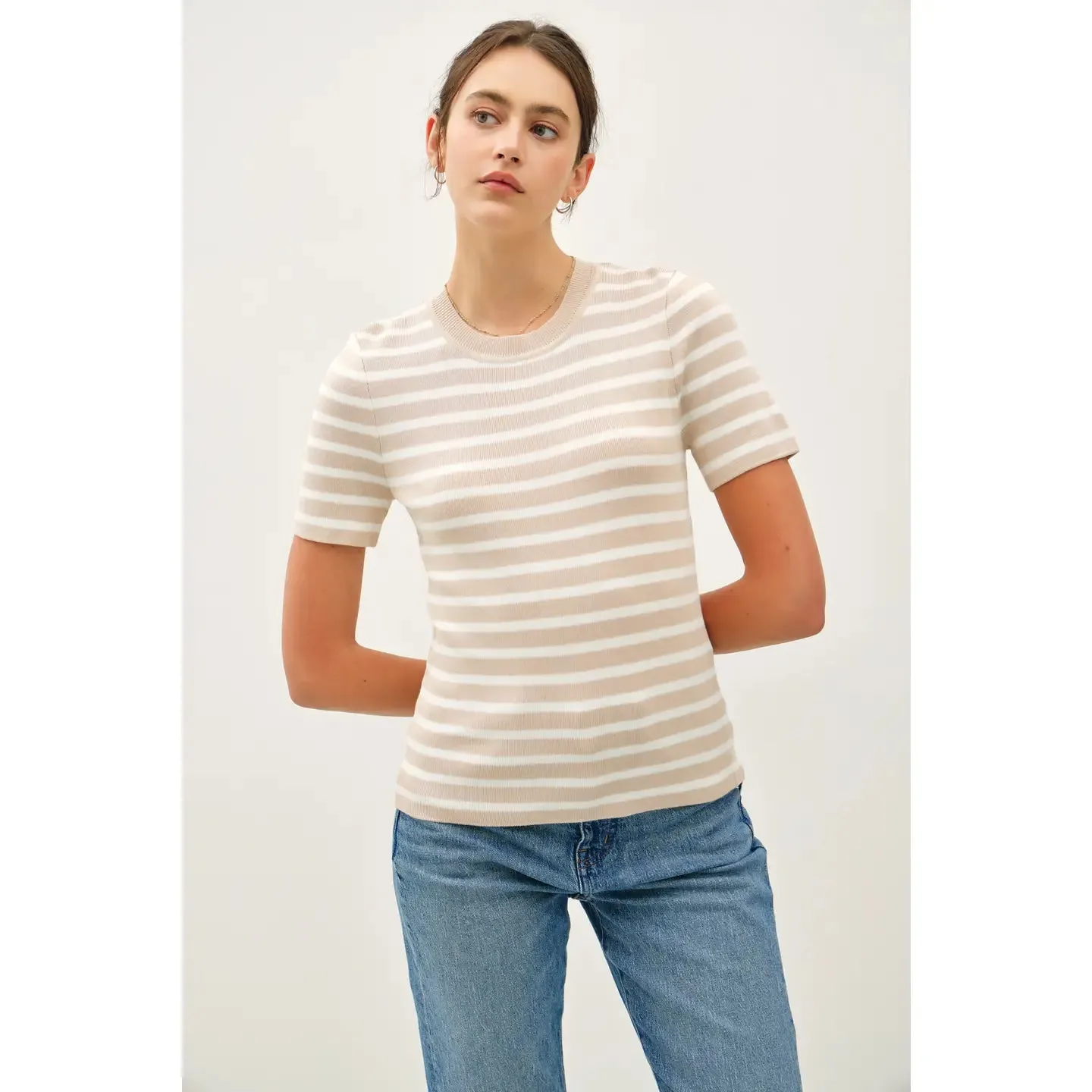 Classic Striped Crewneck Short Sleeve Sweater - Five Colorways