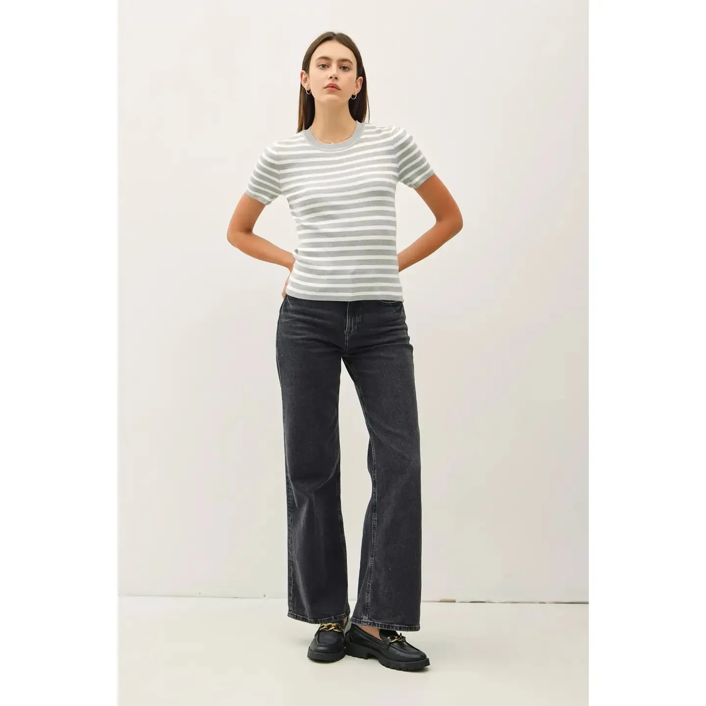 Classic Striped Crewneck Short Sleeve Sweater - Five Colorways