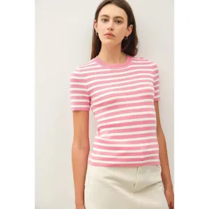 Classic Striped Crewneck Short Sleeve Sweater - Five Colorways