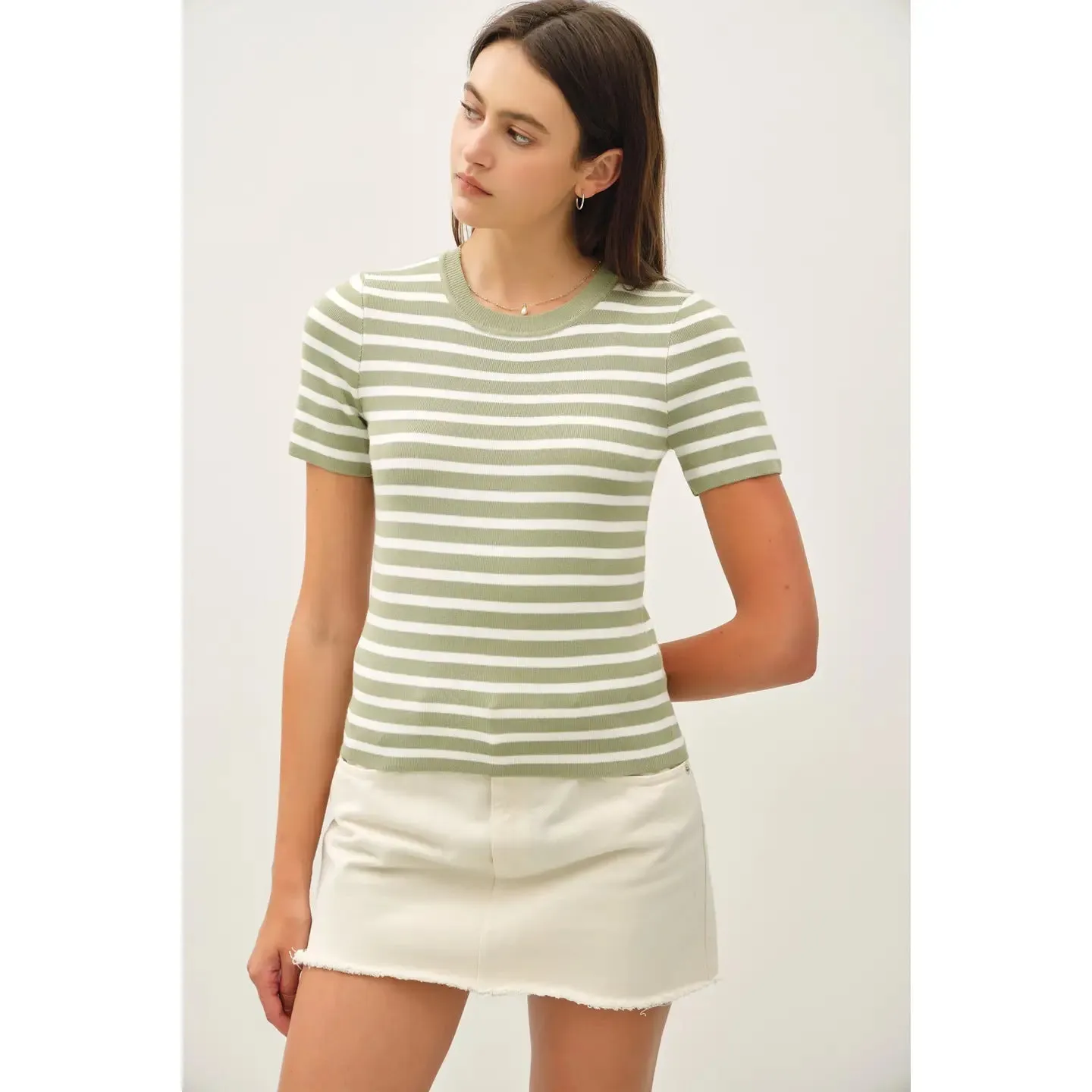 Classic Striped Crewneck Short Sleeve Sweater - Five Colorways