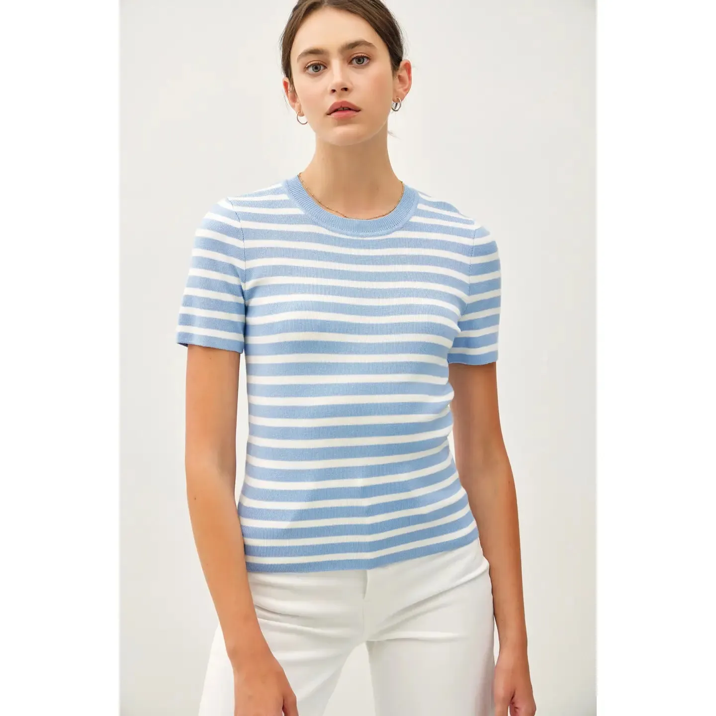 Classic Striped Crewneck Short Sleeve Sweater - Five Colorways