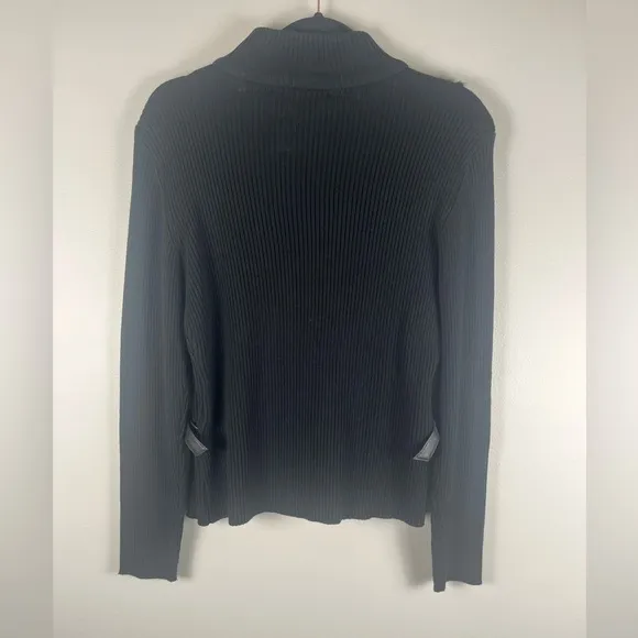 Cynthia Steffe Leather Suede Sweater Jacket Fur Cotton Ribbed Black Full Zip NWT