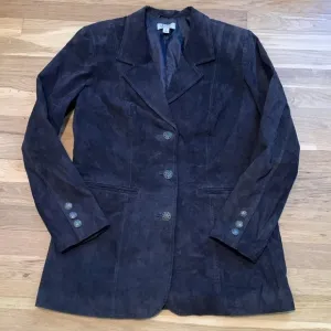 d&amp;co 100% Leather Button Up Collared Suede Jacket Black Women’s M