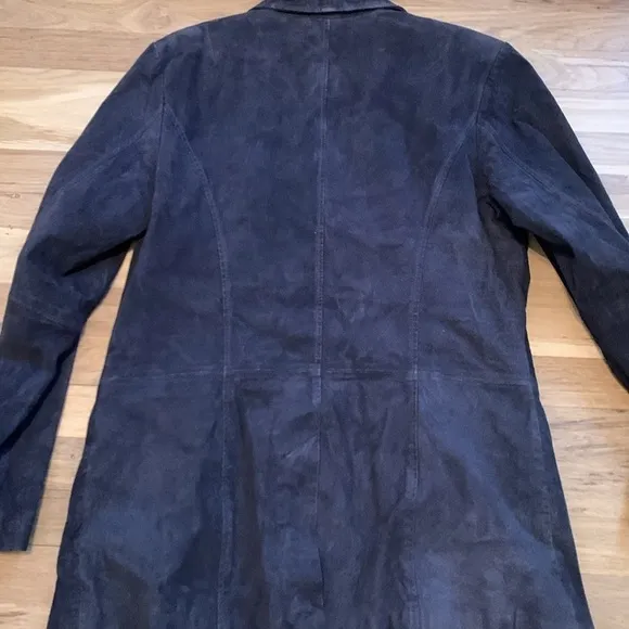 d&amp;co 100% Leather Button Up Collared Suede Jacket Black Women’s M
