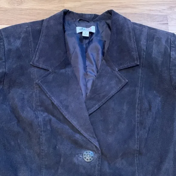d&amp;co 100% Leather Button Up Collared Suede Jacket Black Women’s M