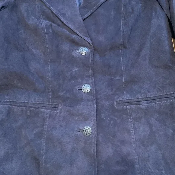 d&amp;co 100% Leather Button Up Collared Suede Jacket Black Women’s M