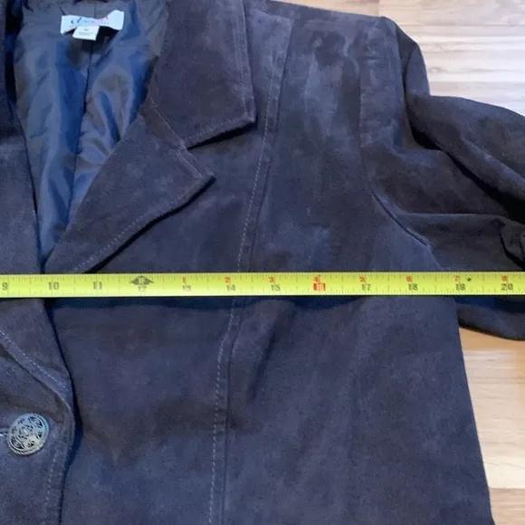 d&amp;co 100% Leather Button Up Collared Suede Jacket Black Women’s M