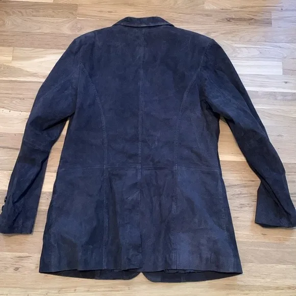 d&amp;co 100% Leather Button Up Collared Suede Jacket Black Women’s M