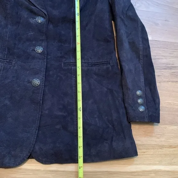 d&amp;co 100% Leather Button Up Collared Suede Jacket Black Women’s M